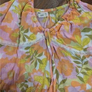 Billabong Floral Blouse with Lace Trim